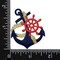 Navy Blue Anchor, Red Ship&#x27;s Wheel, Nautical, Embroidered Iron on Patch